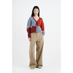 The Elder Statesman Patchwork Boucle Cardigan Sweater in Earth Multi S